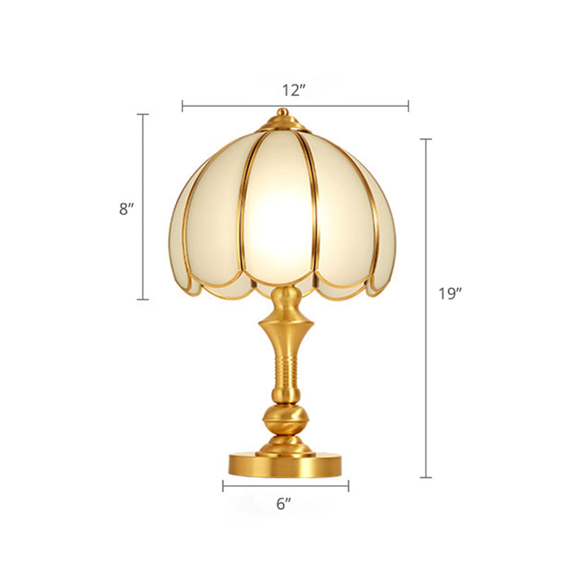 Brass Scalloped Nightstand Lamp Simplicity Beveled Glass 1-Light Bedroom Table Lighting Clearhalo 'Lamps' 'Table Lamps' Lighting' 2267973