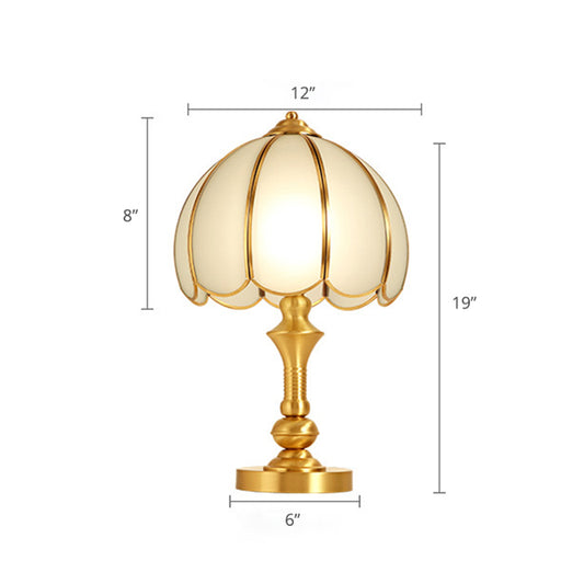 Brass Scalloped Nightstand Lamp Simplicity Beveled Glass 1-Light Bedroom Table Lighting Clearhalo 'Lamps' 'Table Lamps' Lighting' 2267973