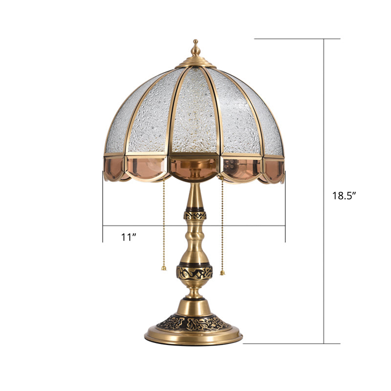 Dome Living Room Table Light Traditional Ripple Glass 2 Bulbs Brass Nightstand Lighting Brass Clearhalo 'Lamps' 'Table Lamps' Lighting' 2267975