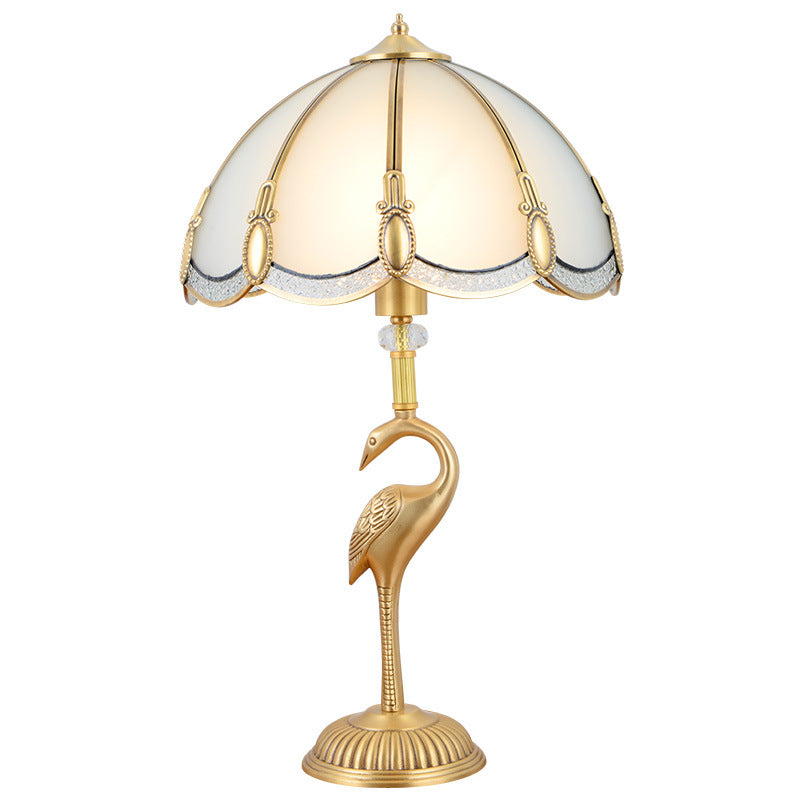 Peacock Feather Beveled Glass Table Lighting Minimalism 1-Light Living Room Nightstand Lamp in Brass Clearhalo 'Lamps' 'Table Lamps' Lighting' 2267984