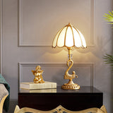 Beveled Glass Scalloped Table Lamp Classic Style 1 Head Bedside Nightstand Lighting in Brass Brass Clearhalo 'Lamps' 'Table Lamps' Lighting' 2267985