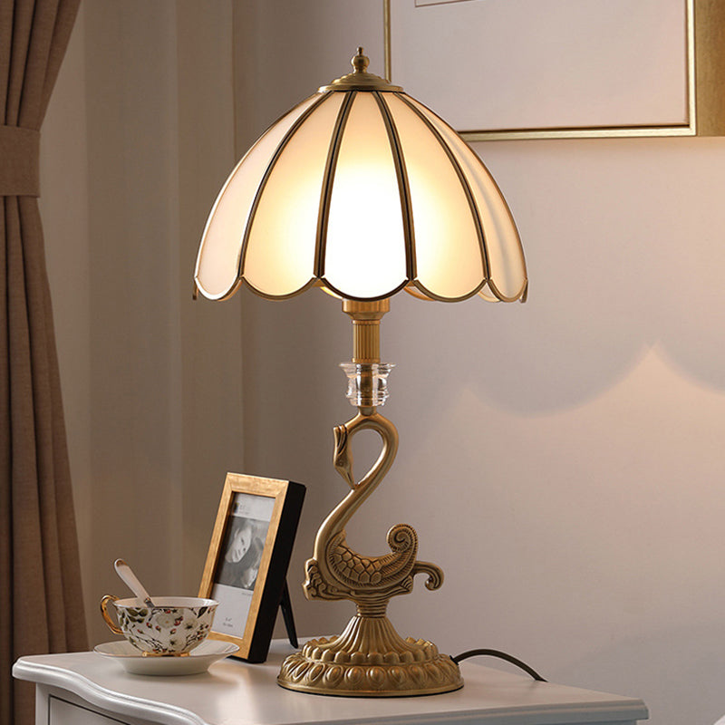 Beveled Glass Scalloped Table Lamp Classic Style 1 Head Bedside Nightstand Lighting in Brass Clearhalo 'Lamps' 'Table Lamps' Lighting' 2267986