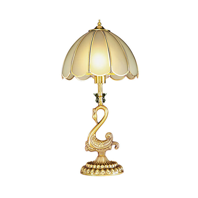 Beveled Glass Scalloped Table Lamp Classic Style 1 Head Bedside Nightstand Lighting in Brass Clearhalo 'Lamps' 'Table Lamps' Lighting' 2267988