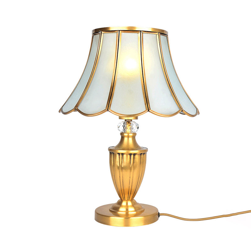 Brass Bell Shade Nightstand Lamp Vintage Beveled Glass 1-Bulb Living Room Table Lighting Clearhalo 'Lamps' 'Table Lamps' Lighting' 2267992