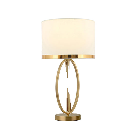 Round Fabric Table Light Traditional Single Living Room Nightstand Lighting in Brass Clearhalo 'Lamps' 'Table Lamps' Lighting' 2268000