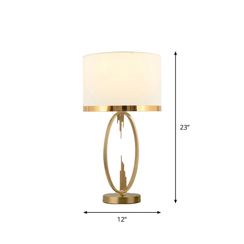 Round Fabric Table Light Traditional Single Living Room Nightstand Lighting in Brass White 12" Clearhalo 'Lamps' 'Table Lamps' Lighting' 2268004