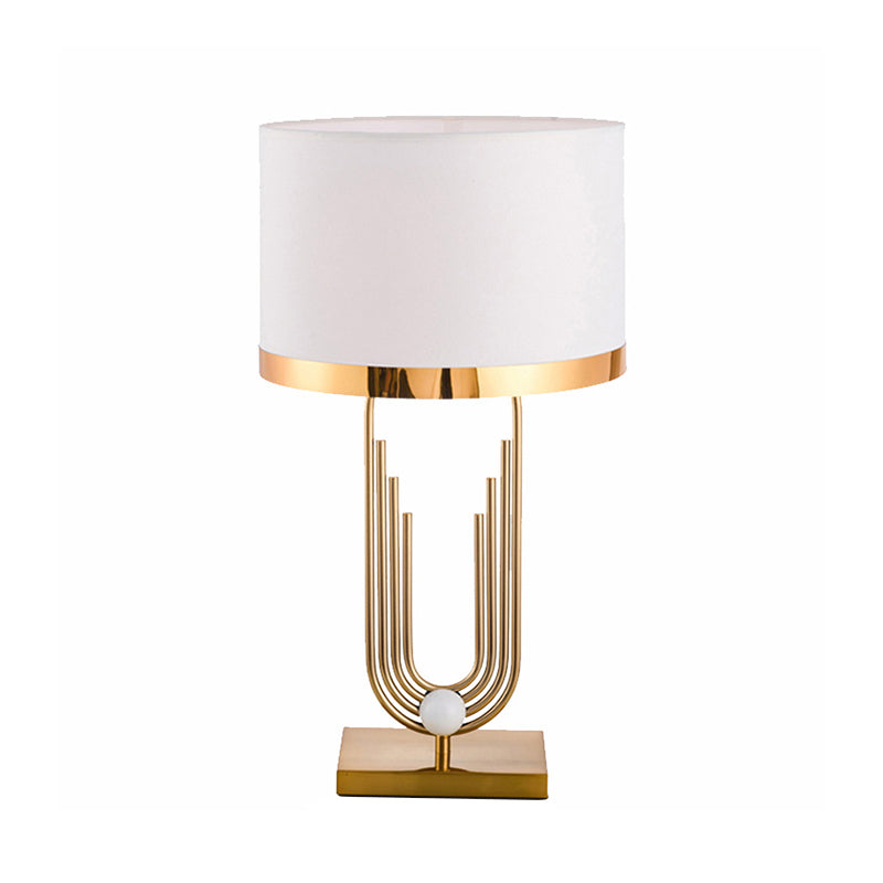 Fabric Drum Shade Table Lighting Ideas Minimalism 1-Light Living Room Nightstand Lamp Clearhalo 'Lamps' 'Table Lamps' Lighting' 2268013