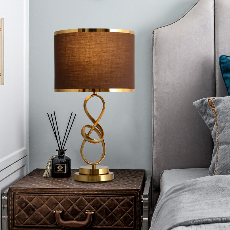 Twist Metallic Nightstand Lamp Vintage Single-Bulb Living Room Table Light with Drum Fabric Shade Clearhalo 'Lamps' 'Table Lamps' Lighting' 2268020