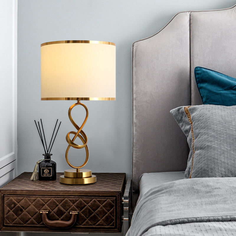 Twist Metallic Nightstand Lamp Vintage Single-Bulb Living Room Table Light with Drum Fabric Shade Clearhalo 'Lamps' 'Table Lamps' Lighting' 2268022