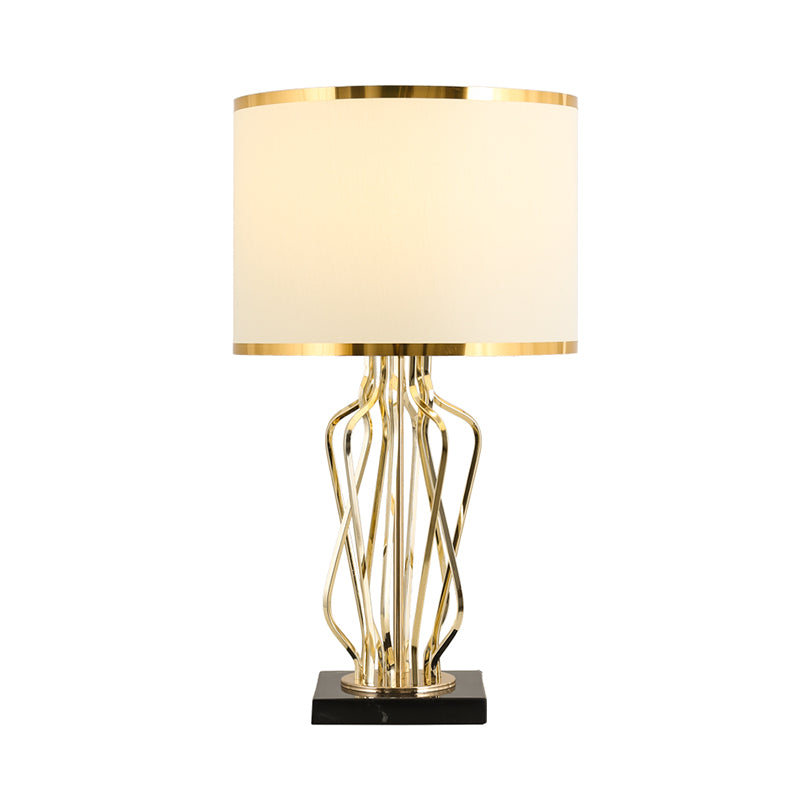 Fabric Drum Nightstand Lamp Simplicity 1 Bulb Living Room Table Lighting with Marble Base Clearhalo 'Lamps' 'Table Lamps' Lighting' 2268028