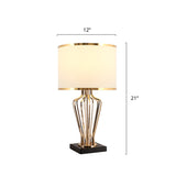 Brass Drum Shade Table Light Traditional Fabric Single Living Room Nightstand Lighting Brass 12" Clearhalo 'Lamps' 'Table Lamps' Lighting' 2268032