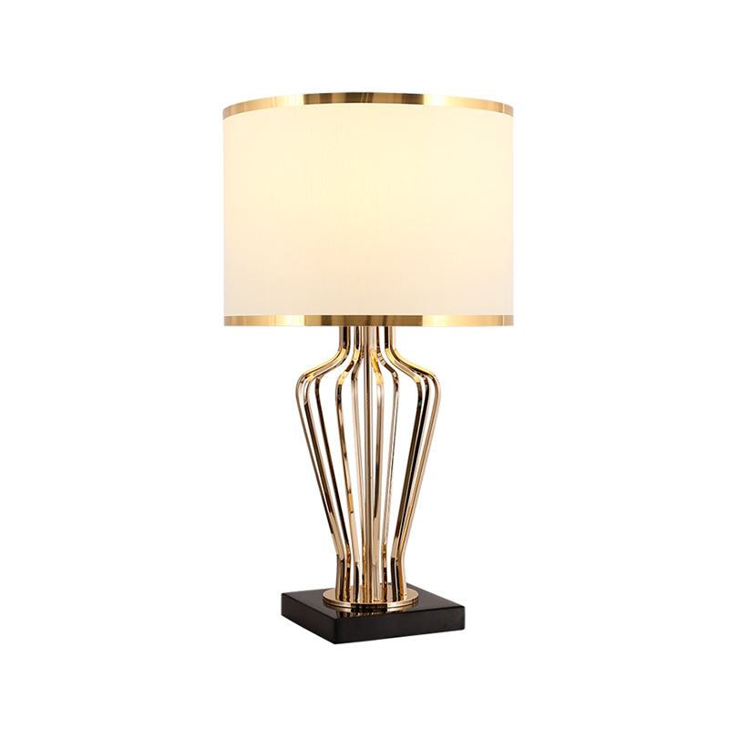 Brass Drum Shade Table Light Traditional Fabric Single Living Room Nightstand Lighting Clearhalo 'Lamps' 'Table Lamps' Lighting' 2268034