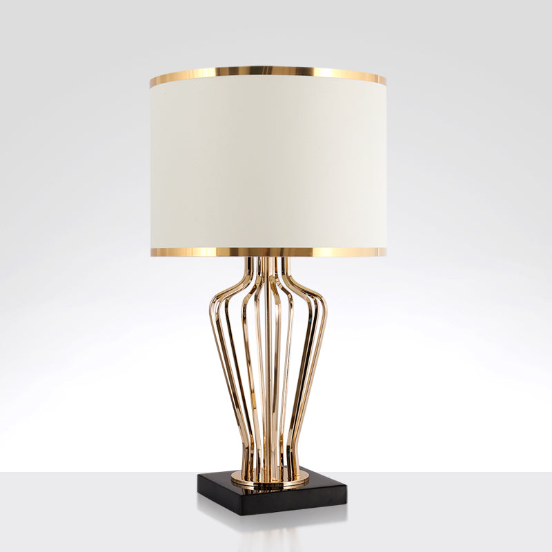 Brass Drum Shade Table Light Traditional Fabric Single Living Room Nightstand Lighting Clearhalo 'Lamps' 'Table Lamps' Lighting' 2268036