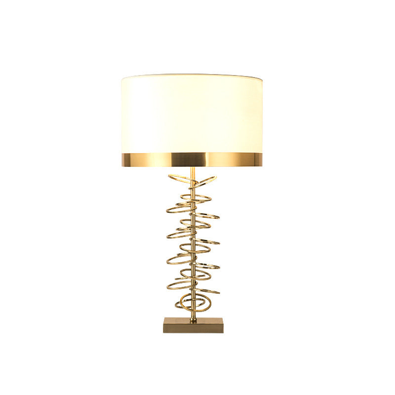 Classic Style Drum Table Lamp 1 Head Fabric Nightstand Light with Metal Ring in Brass Clearhalo 'Lamps' 'Table Lamps' Lighting' 2268046