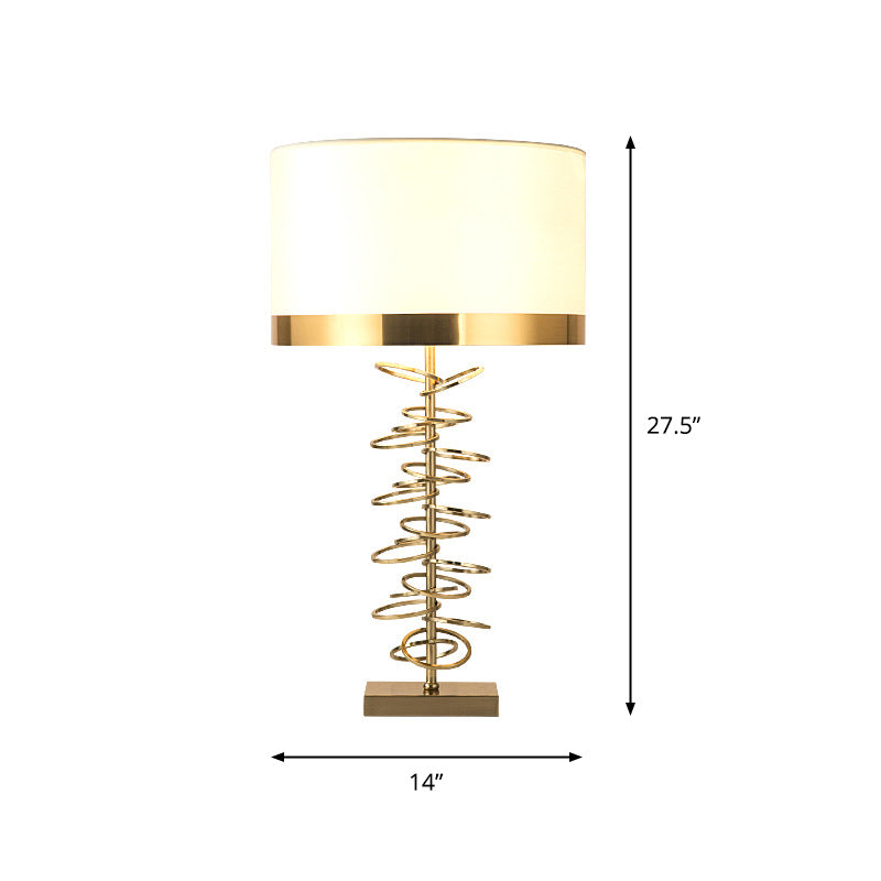 Classic Style Drum Table Lamp 1 Head Fabric Nightstand Light with Metal Ring in Brass Clearhalo 'Lamps' 'Table Lamps' Lighting' 2268047