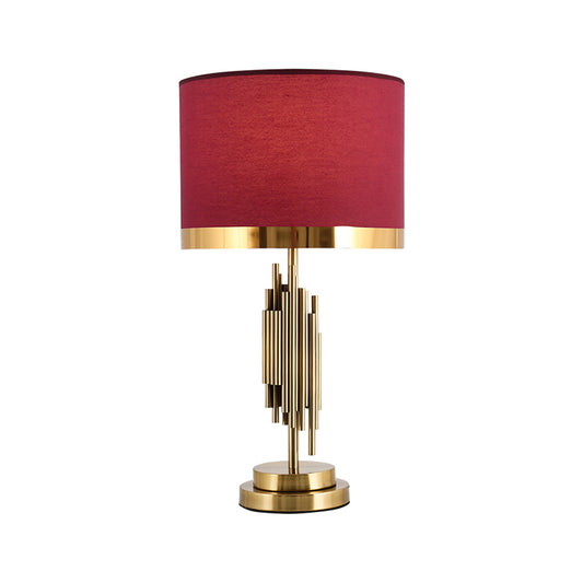 Red Drum Shade Table Light Traditional Fabric Single Living Room Nightstand Lighting Clearhalo 'Lamps' 'Table Lamps' Lighting' 2268063