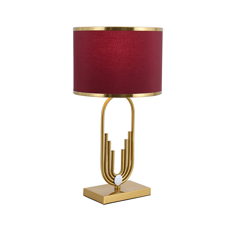 Fabric Drum Nightstand Lamp Simplicity 1 Bulb Bedside Table Lighting in Red for Living Room Clearhalo 'Lamps' 'Table Lamps' Lighting' 2268089