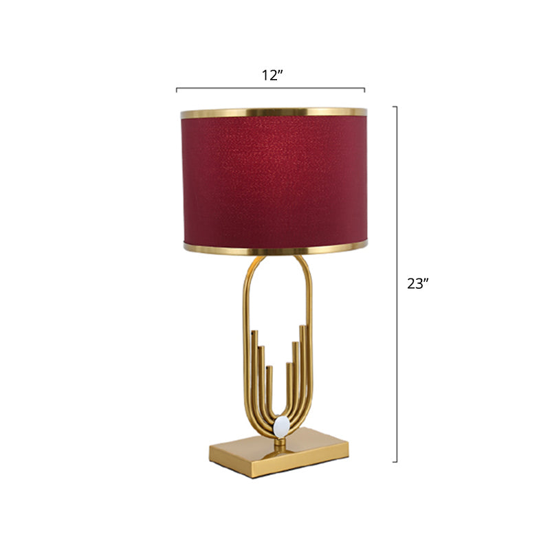 Fabric Drum Nightstand Lamp Simplicity 1 Bulb Bedside Table Lighting in Red for Living Room Clearhalo 'Lamps' 'Table Lamps' Lighting' 2268090