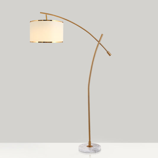 Minimalist Drum Standing Light 1-Light Fabric Floor Lamp with Marble Base in White White Clearhalo 'Floor Lamps' 'Lamps' Lighting' 2268097