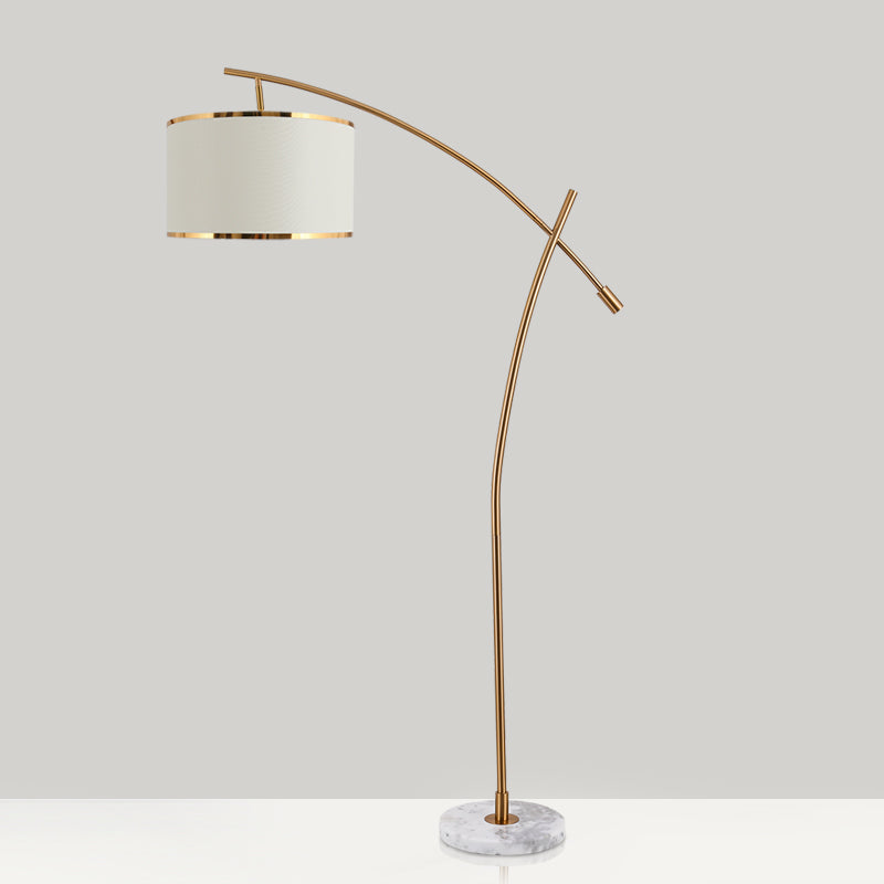 Minimalist Drum Standing Light 1-Light Fabric Floor Lamp with Marble Base in White Clearhalo 'Floor Lamps' 'Lamps' Lighting' 2268100