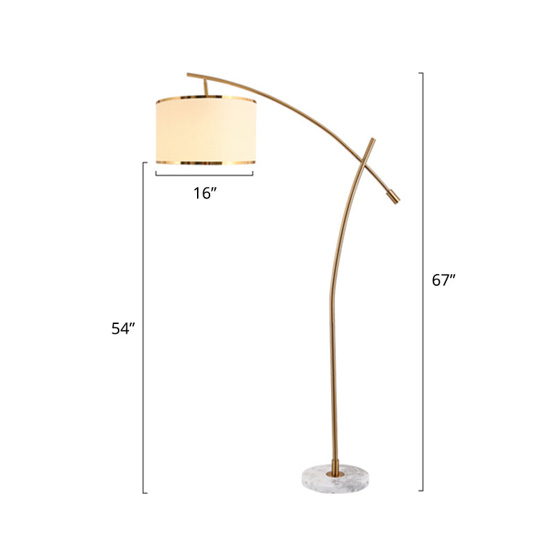 Minimalist Drum Standing Light 1-Light Fabric Floor Lamp with Marble Base in White Clearhalo 'Floor Lamps' 'Lamps' Lighting' 2268101