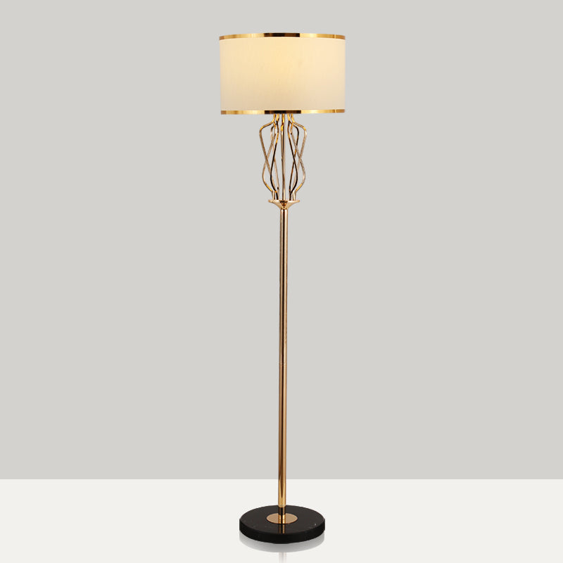 Round Fabric Standing Light Classic Style 1 Head Living Room Floor Lighting in Brass Brass Clearhalo 'Floor Lamps' 'Lamps' Lighting' 2268103