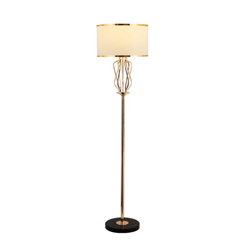 Round Fabric Standing Light Classic Style 1 Head Living Room Floor Lighting in Brass Clearhalo 'Floor Lamps' 'Lamps' Lighting' 2268105