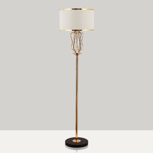 Round Fabric Standing Light Classic Style 1 Head Living Room Floor Lighting in Brass Clearhalo 'Floor Lamps' 'Lamps' Lighting' 2268106