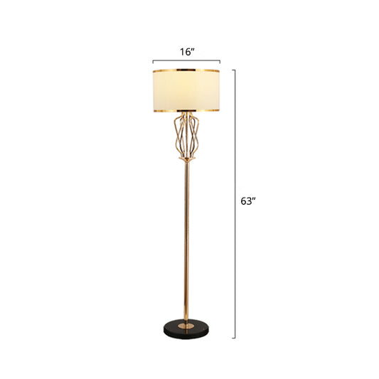 Round Fabric Standing Light Classic Style 1 Head Living Room Floor Lighting in Brass Clearhalo 'Floor Lamps' 'Lamps' Lighting' 2268107