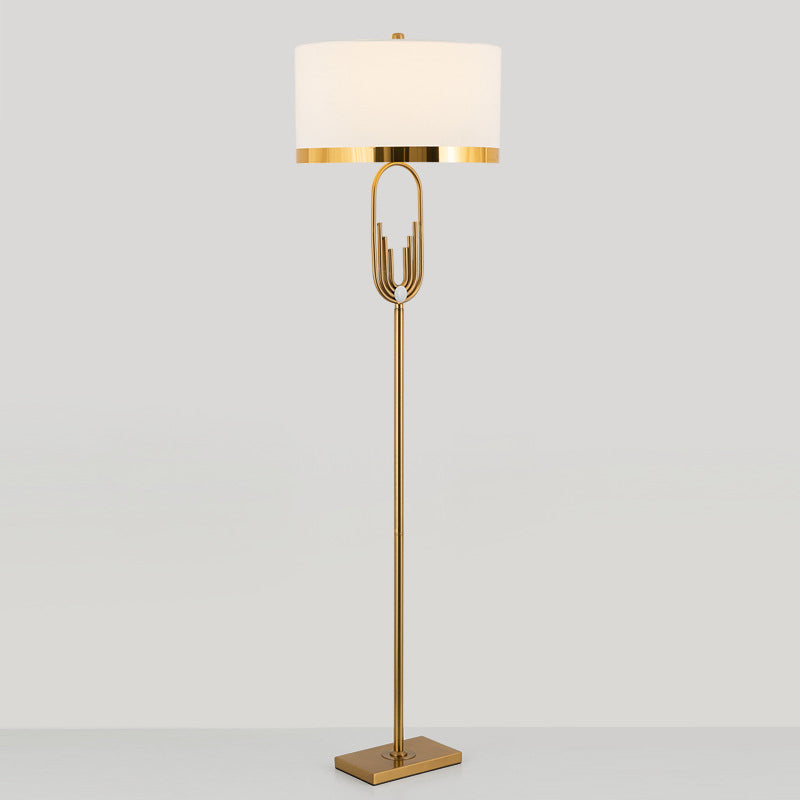 Fabric Drum Floor Lamp Vintage Single-Bulb Living Room Standing Lighting in Brass Brass Clearhalo 'Floor Lamps' 'Lamps' Lighting' 2268109