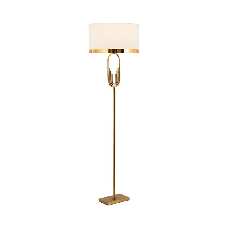 Fabric Drum Floor Lamp Vintage Single-Bulb Living Room Standing Lighting in Brass Clearhalo 'Floor Lamps' 'Lamps' Lighting' 2268111
