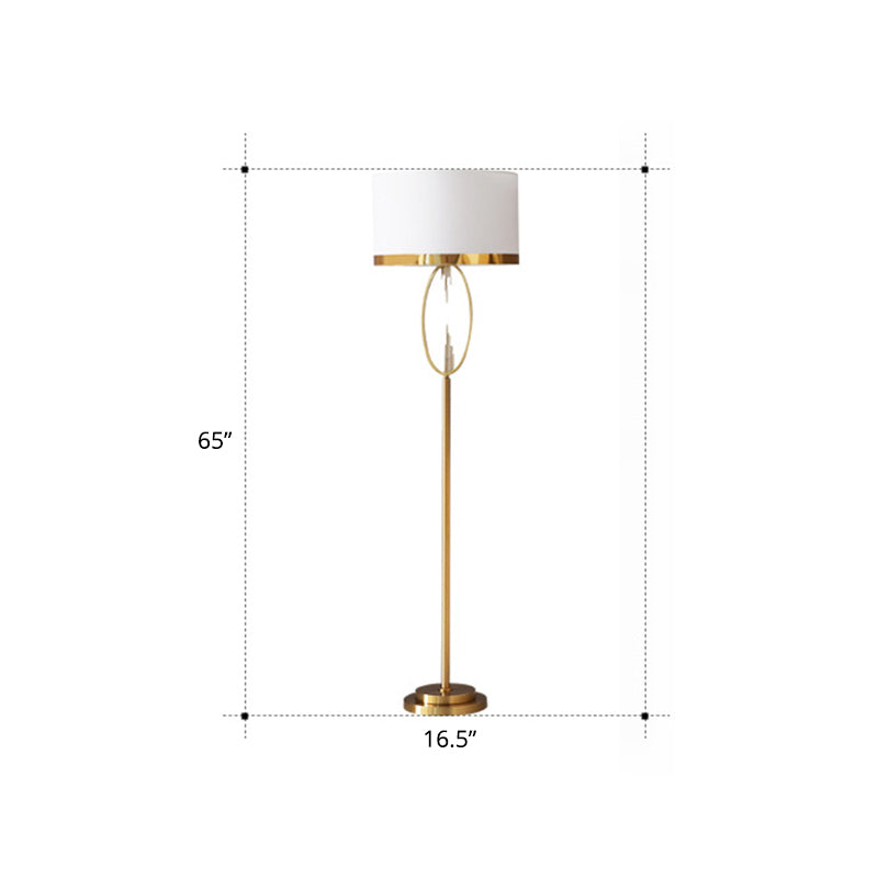 White Drum Floor Light Simplicity Fabric Single Living Room Standing Lamp with Metallic Ellipse Clearhalo 'Floor Lamps' 'Lamps' Lighting' 2268119