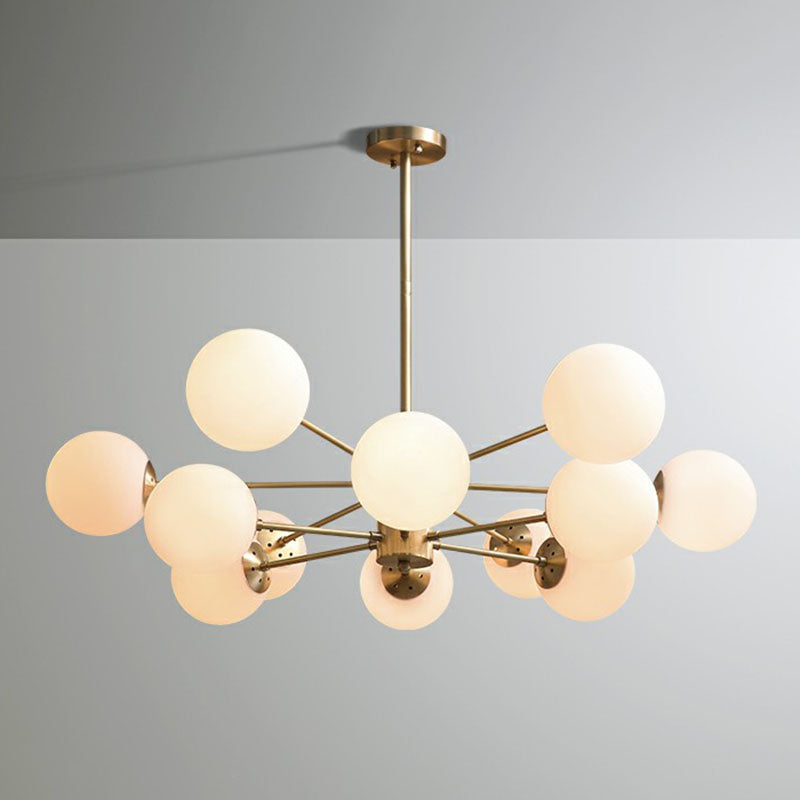 Frosted White Glass Ball Chandelier Minimalist Gold Finish Hanging Ceiling Light for Dining Room 12 Gold Clearhalo 'Ceiling Lights' 'Chandeliers' 'Modern Chandeliers' 'Modern' Lighting' 2268126