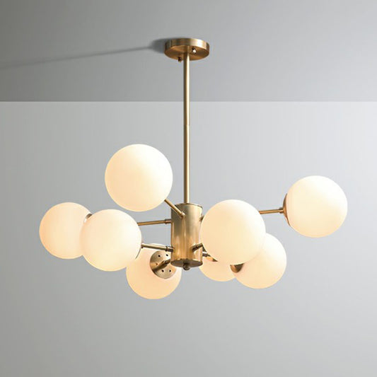 Frosted White Glass Ball Chandelier Minimalist Gold Finish Hanging Ceiling Light for Dining Room 8 Gold Clearhalo 'Ceiling Lights' 'Chandeliers' 'Modern Chandeliers' 'Modern' Lighting' 2268127