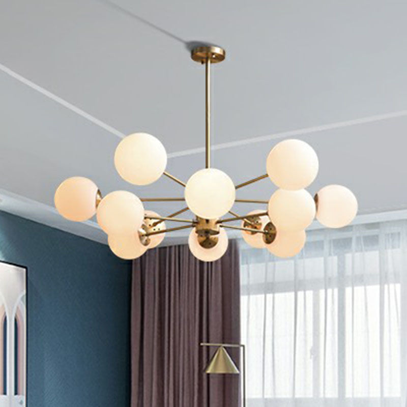Frosted White Glass Ball Chandelier Minimalist Gold Finish Hanging Ceiling Light for Dining Room Clearhalo 'Ceiling Lights' 'Chandeliers' 'Modern Chandeliers' 'Modern' Lighting' 2268130