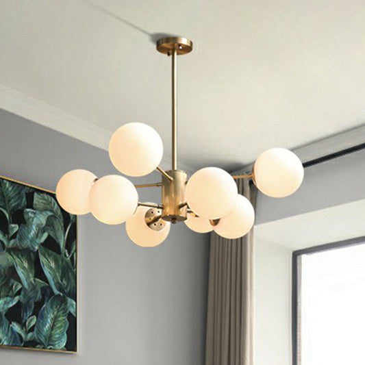 Frosted White Glass Ball Chandelier Minimalist Gold Finish Hanging Ceiling Light for Dining Room Clearhalo 'Ceiling Lights' 'Chandeliers' 'Modern Chandeliers' 'Modern' Lighting' 2268131