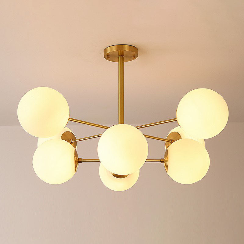 Contemporary Radial Chandelier Ball Glass Living Room Ceiling Pendant Light in Antiqued Brass 8 Cream Clearhalo 'Ceiling Lights' 'Chandeliers' 'Modern Chandeliers' 'Modern' Lighting' 2268133