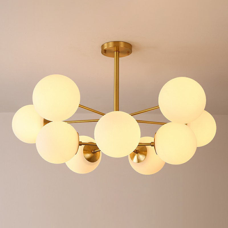 Contemporary Radial Chandelier Ball Glass Living Room Ceiling Pendant Light in Antiqued Brass 10 Cream Clearhalo 'Ceiling Lights' 'Chandeliers' 'Modern Chandeliers' 'Modern' Lighting' 2268134