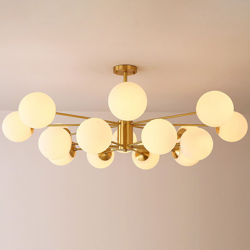 Contemporary Radial Chandelier Ball Glass Living Room Ceiling Pendant Light in Antiqued Brass Clearhalo 'Ceiling Lights' 'Chandeliers' 'Modern Chandeliers' 'Modern' Lighting' 2268135