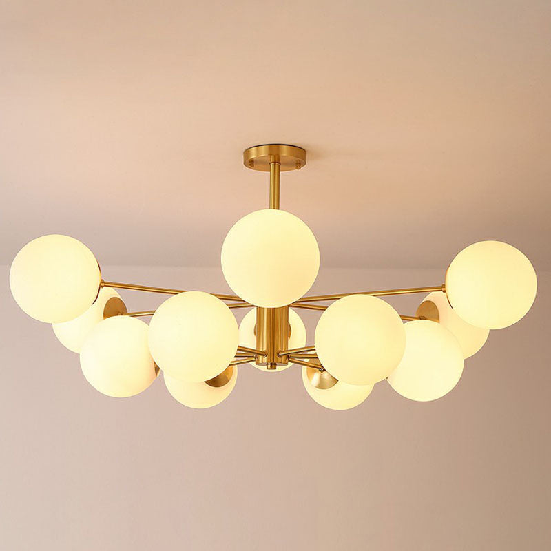 Contemporary Radial Chandelier Ball Glass Living Room Ceiling Pendant Light in Antiqued Brass 12 Cream Clearhalo 'Ceiling Lights' 'Chandeliers' 'Modern Chandeliers' 'Modern' Lighting' 2268137
