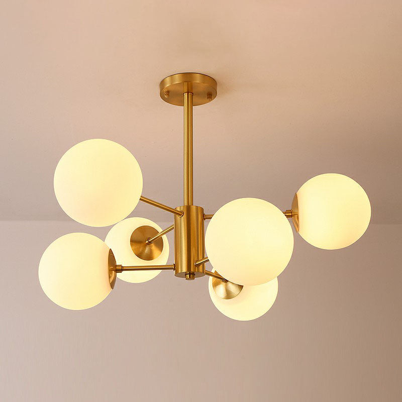 Contemporary Radial Chandelier Ball Glass Living Room Ceiling Pendant Light in Antiqued Brass 6 Cream Clearhalo 'Ceiling Lights' 'Chandeliers' 'Modern Chandeliers' 'Modern' Lighting' 2268139