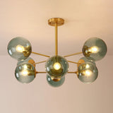 Contemporary Radial Chandelier Ball Glass Living Room Ceiling Pendant Light in Antiqued Brass 8 Blue Clearhalo 'Ceiling Lights' 'Chandeliers' 'Modern Chandeliers' 'Modern' Lighting' 2268144