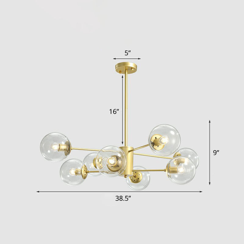 Gold Ball Chandelier Light Fixture Postmodern Glass Suspension Lighting for Living Room 8 Clear Clearhalo 'Ceiling Lights' 'Chandeliers' 'Clear' 'Industrial' 'Modern Chandeliers' 'Modern' 'Tiffany' 'Traditional Chandeliers' Lighting' 2268155