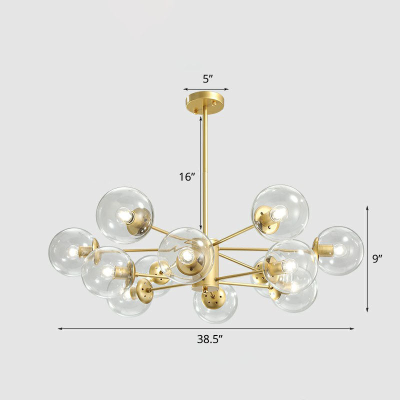Gold Ball Chandelier Light Fixture Postmodern Glass Suspension Lighting for Living Room 12 Clear Clearhalo 'Ceiling Lights' 'Chandeliers' 'Clear' 'Industrial' 'Modern Chandeliers' 'Modern' 'Tiffany' 'Traditional Chandeliers' Lighting' 2268157