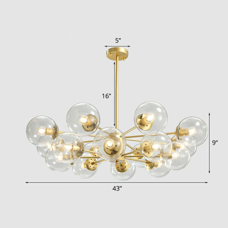 Gold Ball Chandelier Light Fixture Postmodern Glass Suspension Lighting for Living Room 16 Clear Clearhalo 'Ceiling Lights' 'Chandeliers' 'Clear' 'Industrial' 'Modern Chandeliers' 'Modern' 'Tiffany' 'Traditional Chandeliers' Lighting' 2268158
