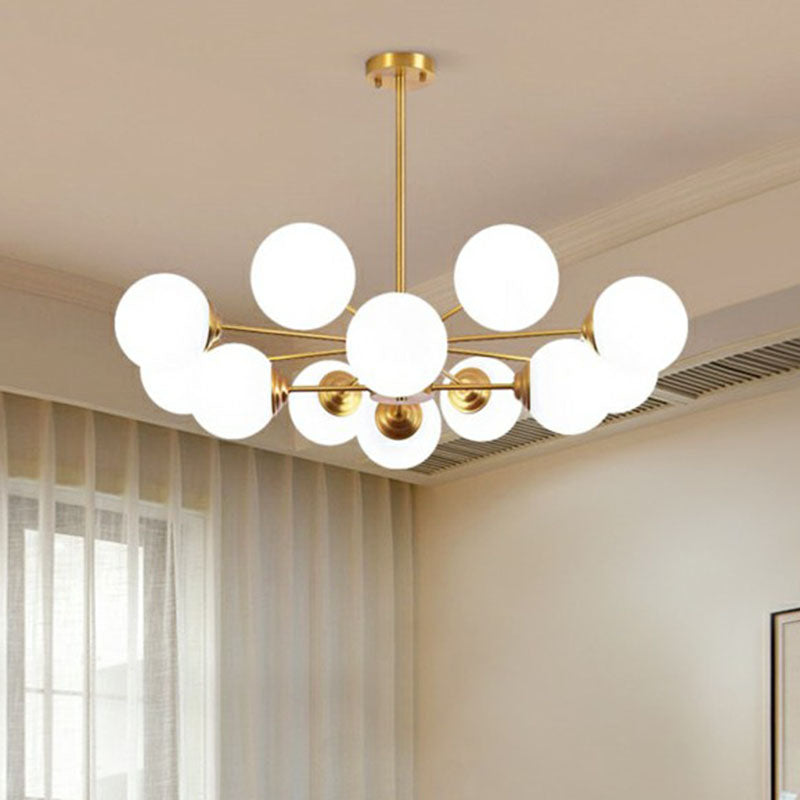 Spherical LED Chandelier Postmodern Ivory Glass Gold Finish Ceiling Suspension Lamp for Living Room Clearhalo 'Ceiling Lights' 'Chandeliers' 'Modern Chandeliers' 'Modern' Lighting' 2268165