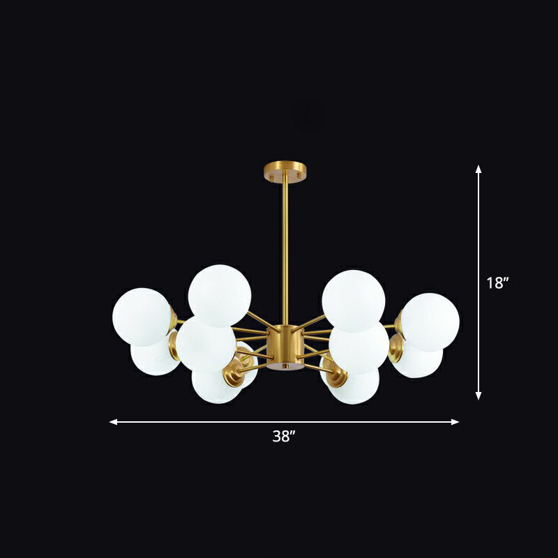 Spherical LED Chandelier Postmodern Ivory Glass Gold Finish Ceiling Suspension Lamp for Living Room 12 Gold Clearhalo 'Ceiling Lights' 'Chandeliers' 'Modern Chandeliers' 'Modern' Lighting' 2268166
