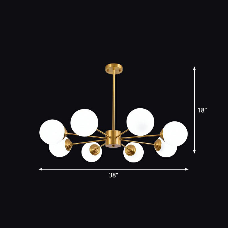 Spherical LED Chandelier Postmodern Ivory Glass Gold Finish Ceiling Suspension Lamp for Living Room 8 Gold Clearhalo 'Ceiling Lights' 'Chandeliers' 'Modern Chandeliers' 'Modern' Lighting' 2268167