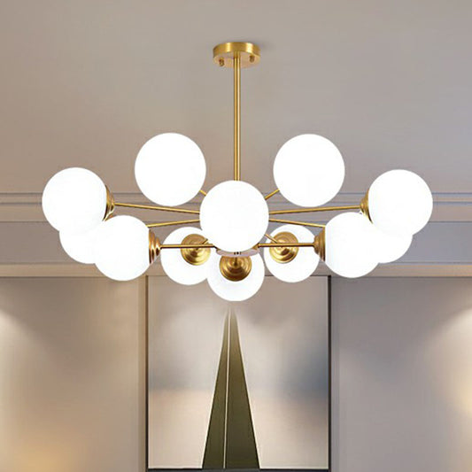 Spherical LED Chandelier Postmodern Ivory Glass Gold Finish Ceiling Suspension Lamp for Living Room Clearhalo 'Ceiling Lights' 'Chandeliers' 'Modern Chandeliers' 'Modern' Lighting' 2268168