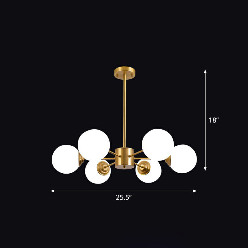 Spherical LED Chandelier Postmodern Ivory Glass Gold Finish Ceiling Suspension Lamp for Living Room 6 Gold Clearhalo 'Ceiling Lights' 'Chandeliers' 'Modern Chandeliers' 'Modern' Lighting' 2268169